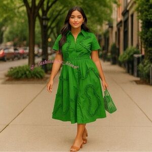 Kate Spade Green Tiered Maxi Dress with Flutter Sleeves